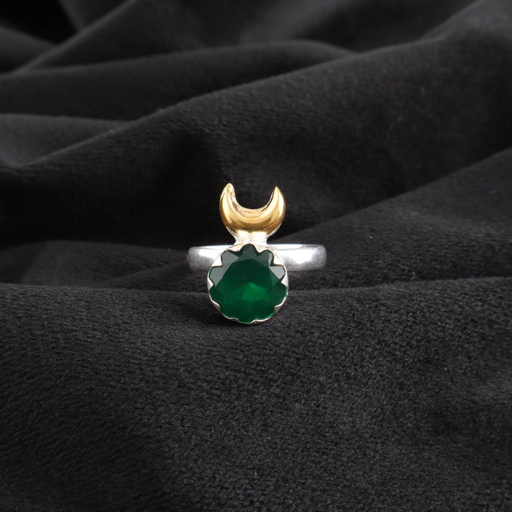 Schmuck aus grünem Onyx-Edelstein, handgefertigter Silberring, 925er Sterlingsilberschmuck, Designer-Onyxring Geschenk für Oma