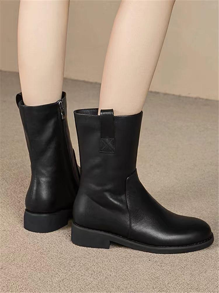 Fashion Fleece-Lined Leather Middle Heel Women's Half High Boots Cosplay New in Goth Trend 2025 Work Y2k Hot Pu 39 Ladies Mid Calf Shoes