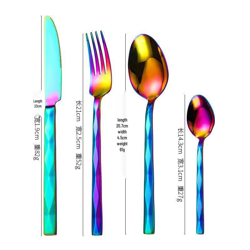 410 Stainless Steel Diamond Handle 5-Piece Tableware Set: Knife, Fork, Spoon for Steak/Western Food in Gift Box