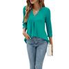 Tricou de damă cu gât în V, mâneci 3/4, croială lejeră, respirabil, culoare uni, cu pliuri, lungime medie, topuri pentru purtare zilnică