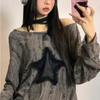 Grunge Hole T-shirt Women Fashion Star Print Y2k Aesthetic Loose Tees Kpop Fairycore Ripped Tshirt Harajuku Gothic Streetwear