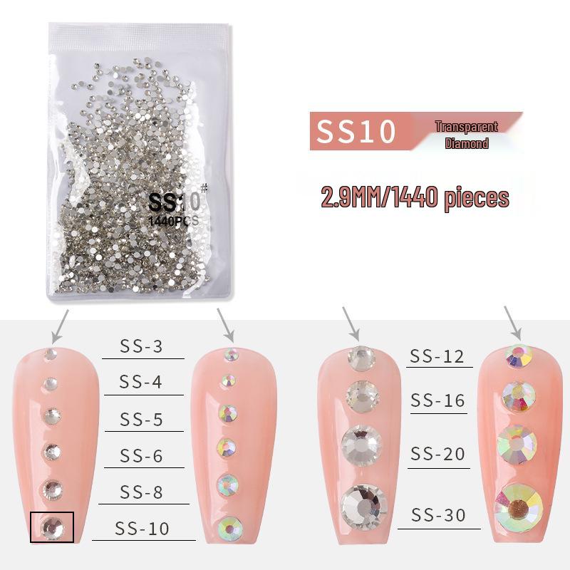 1440-Piece Nail Art Rhinestone Set: Clear, White, AB-Color, Flat-Back, Small & Large for Shiny Nail Decorations.