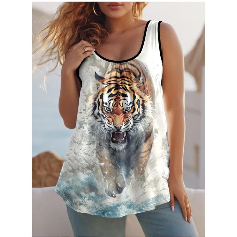 Summer Creative Animal Series Color Printed Women's Sleeveless Vest Casual Loose Comfortable Vest