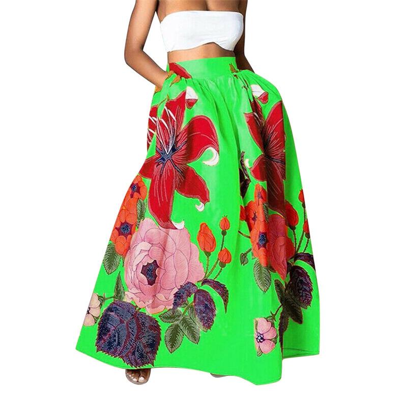 Bohemian Floral High-Waisted Women's Skirts with Pockets