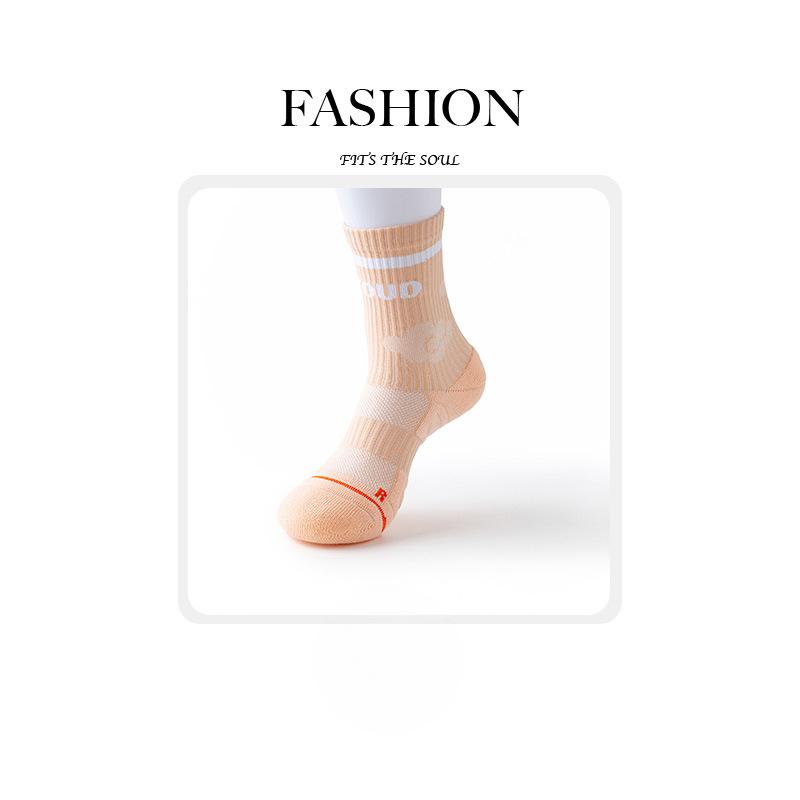 Female Spring and Autumn Striped Letters Professional Badminton Tennis In Tube Cotton Socks