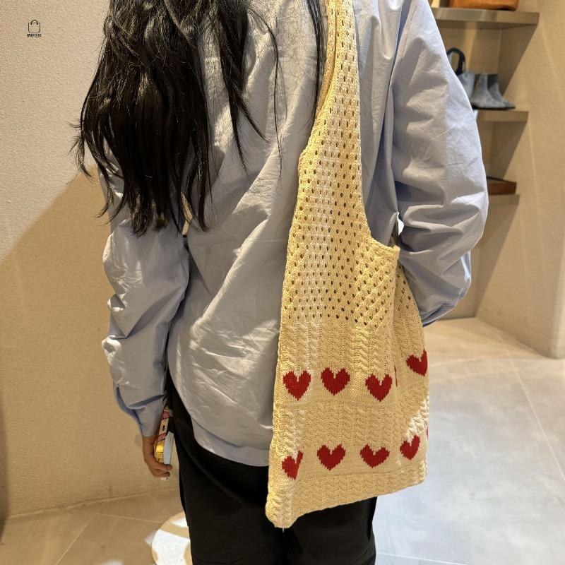 Ins Knitted Love Tote Bag Small Fresh Simple Fashion Woven Bag Personalized Foreign Style Shoulder Bag