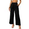 Women Elastic High Waist Pant Casual Fit Wide Leg Long Pants Trousers With Pockets