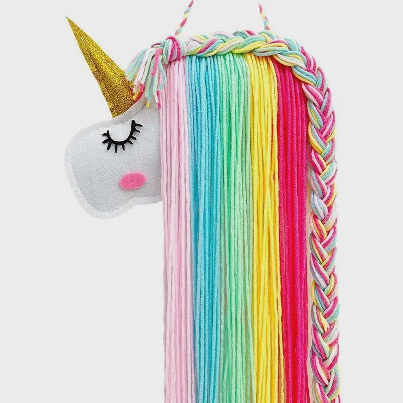 Unicorn Kids' Hairpin Storage Rack - Wall-Mounted Felt Animal Head for Children's Room Decor