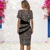Women Plus Size Round Neck Short Sleeve Blue Green Smoke Printed Fitted Midi Dress