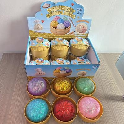 Glitter Dumpling Squishy con Scatola di Ravioli Giocattolo Sensoriale da Spremere per Alleviare lo Stress
