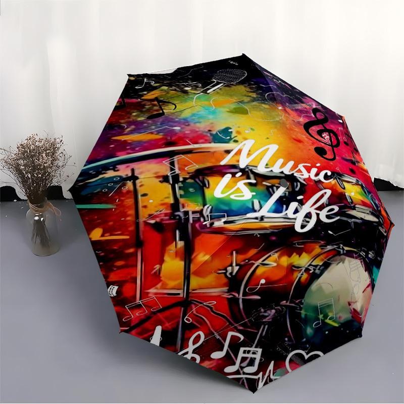 1PC Music Life Automatic Open/Close, 8-Rib Durable Frame Compact Travel Umbrella for Men & Women S1222085