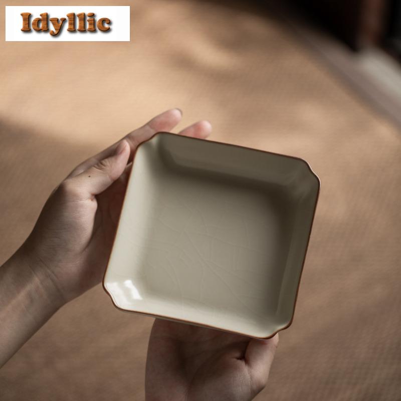 Cream Ru Kiln Pot Bearing Holder Zisha Pot Heat Insulation Pad Dry Soaking Table Tea Tray Coasters Cafes Accessories Ornaments