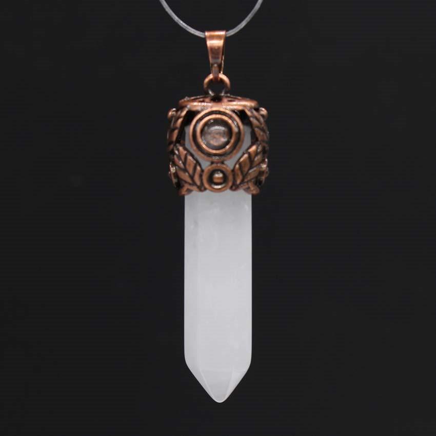 Retro Antique Brass Chakra Hexagonal Prism Natural Stone Quartz Crystal Stone Healing Pendulum Pendant Jewelry For Women Men