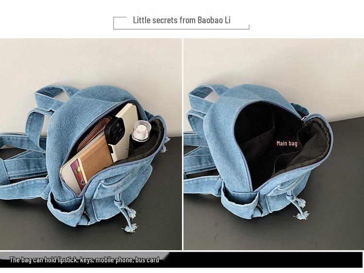 Lightweight Unisex Mini Japanese-Style Denim Backpack for Women and College Students