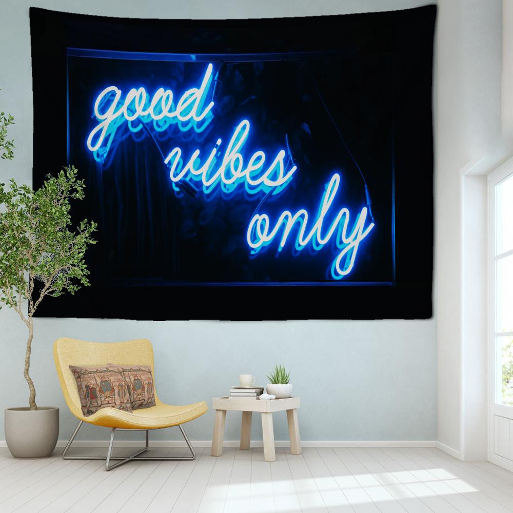 Tapiz de Letra Abstracta Azul Colgante de Pared Arte Hippie Tapices Bohemio Psicodélico Dormitorio Sala de Estar Decoración del Hogar