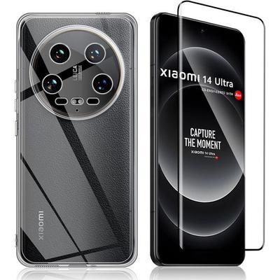 Protective Case - E.F.CONNECTION - for Xiaomi 14 Ultra - Soft Silicone - Transparent - 2 Tempered Glasses