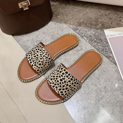 Large Women's Shoes 2024 Summer Flat Heel Slippers Fashion Leopard Print Indoor Slippers Women's Beach Shoes Pantuflas De Mujer