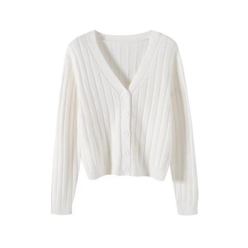 Vielseitiges kurzes Herbstoutfit, lockerer Langarmpullover mit V-Ausschnitt, Strickpullover, Strickjacke, Damenoberteil