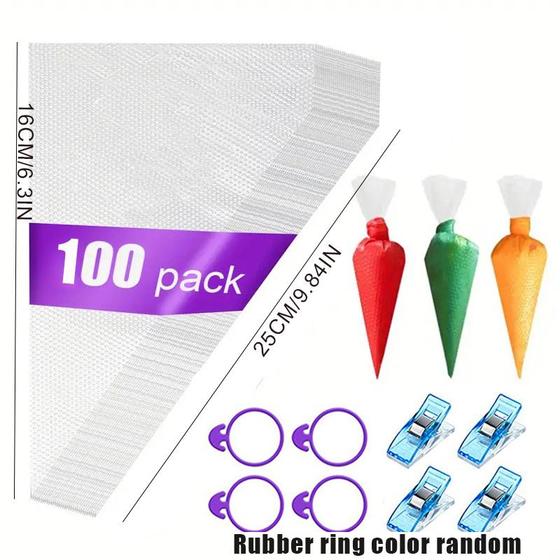 100pcs Decorated Bag Set with 4 Pastry Bag Ties, Clips Disposable Piping Pastry Bag for Decorating Cookie Baking Bags Set Tools