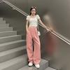 IELGY Korean Version Of The High-waisted Slim And Versatile Loose-fitting Buckle Design Wide-leg Straight-leg Jeans