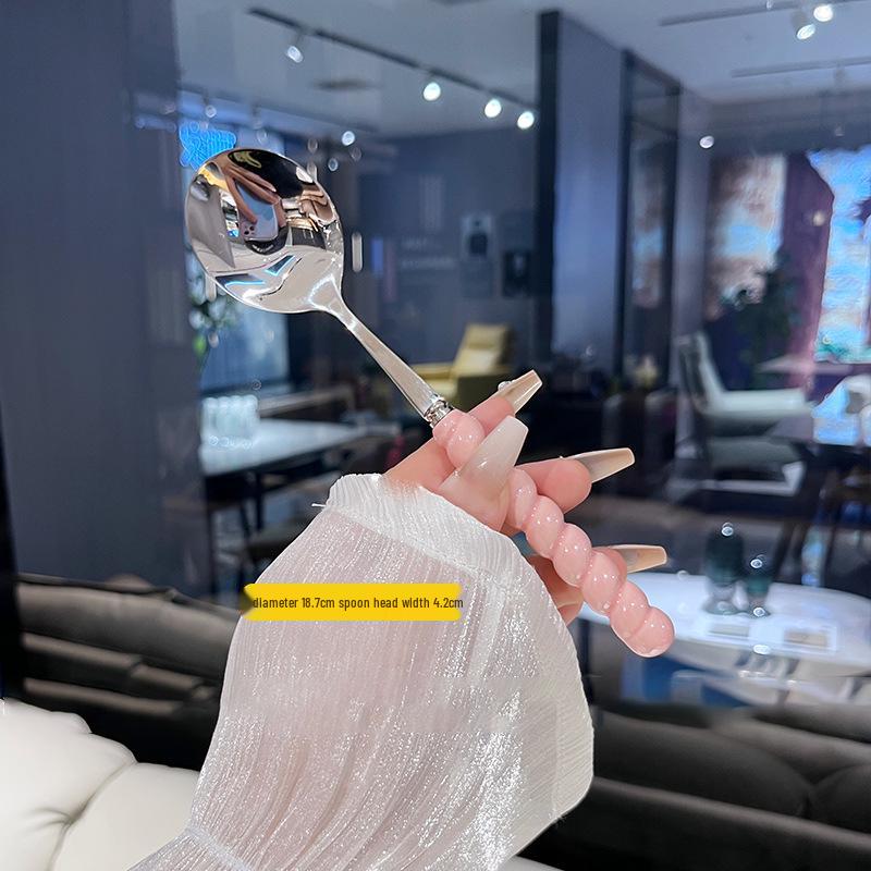 Four-Color Pearl Stainless Steel Soup Spoon with Ceramic Handle - High Value, Stylish Western Dining Spoon for Girls