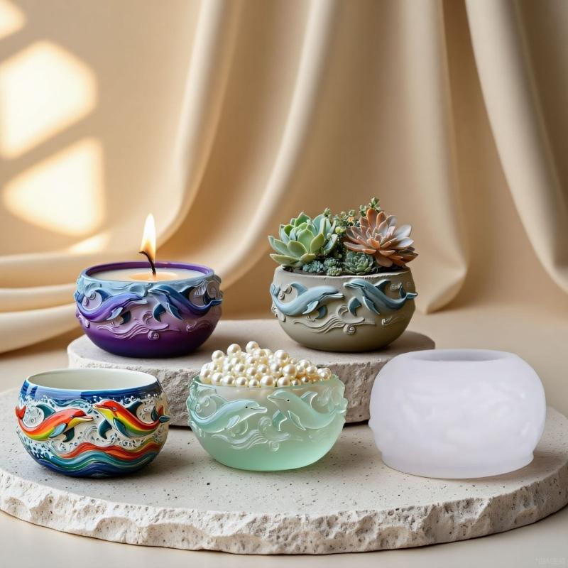 Creative Dolphin Pattern Silicone Planter Mold Flowerpot Moulds for Resin Jewelry Crafting and Succulent Decorations