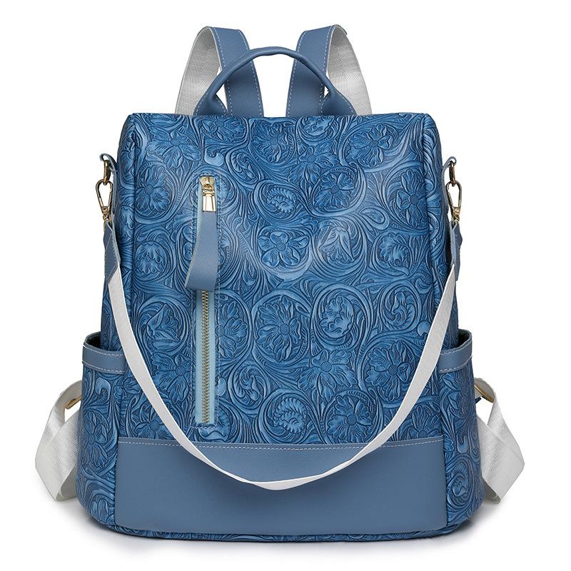 

Женский контрастный рюкзак из мягкой кожи, многофункциональный противоугонный рюкзак синий