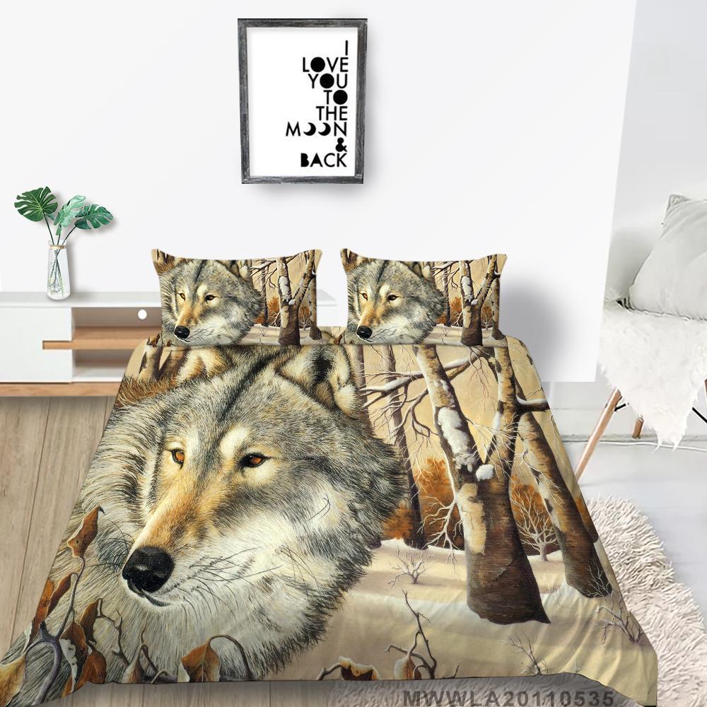 2023 New Style King Size Bedding Animals Home Bedclothes High Quality 3D Wolf Printed Luxury Comforter Cover Set with Pillowcase