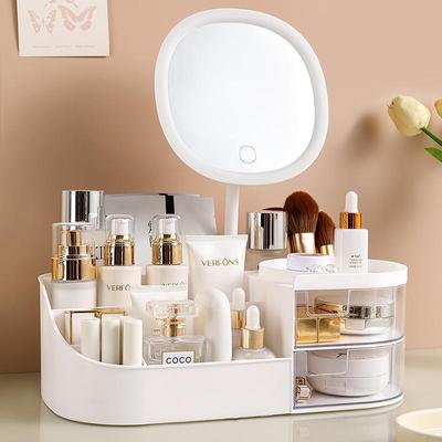 Multifunctional Cosmetic Storage Box with Makeup Mirror and Lipstick Organizer