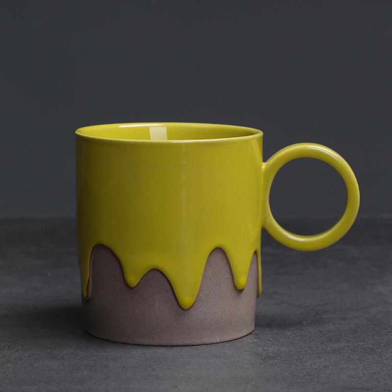 Vintage Glasierte Kaffeetasse und Untertasse Set Grobkeramik Latte Zuhause Kreativer Keramikbecher Wasserbecher Dekoration Heimtasse 200ML