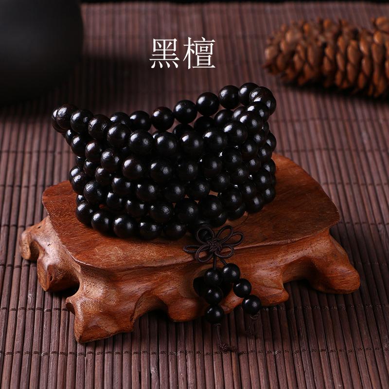 108 Buddha Beads Bracelet in Black Walnut, Red Sandalwood, Black Rosewood and Black Orchid Wood, Chinese Knot Style.