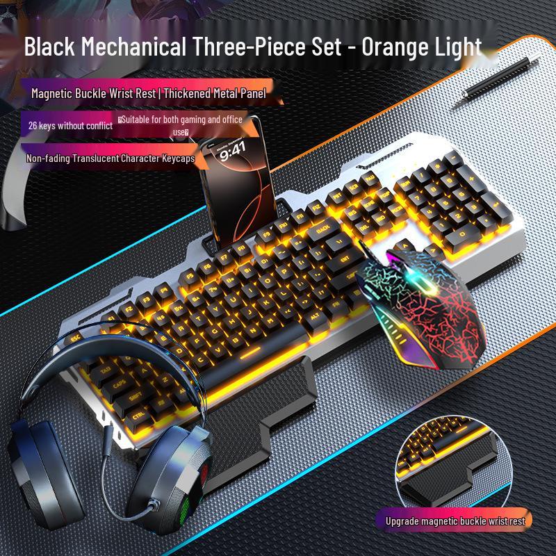 Set Tastiera Gaming Cablata, Mouse e Cuffie GX810 - Sensazione Meccanica, Metallo, Luminoso.