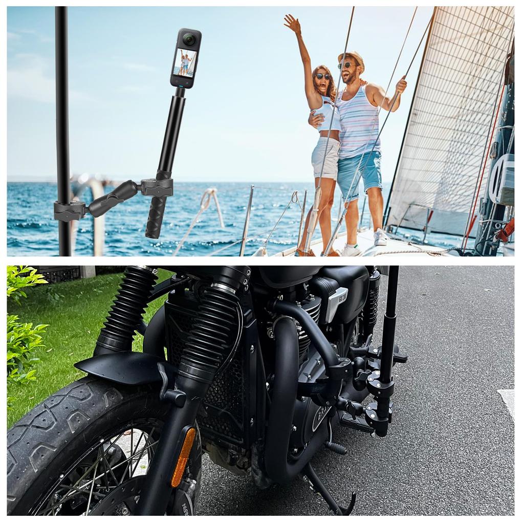 PULUZ Double Super Clamp Mount for Ball Camera Double Bike Clip Strong Insta360 Clip Mount for Action Selfie and Umbrellas Bikes, Heads, 360°
