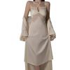 Pure Desire Ice Silk Nightdress Set: Rose-Inspired Lingerie with Deep V Neckline and Breast Pads, Comfortable Outer Robe - Model Z4553