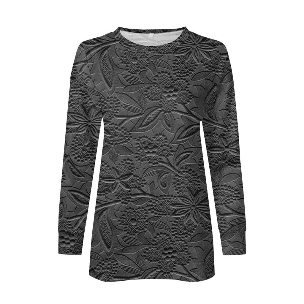 Damen Rundhals-Oberteile, Baumwolle, Damen, lässig, modisch, bedruckt, langärmelig, O-Ausschnitt, Pullover, Oberteil, Bluse