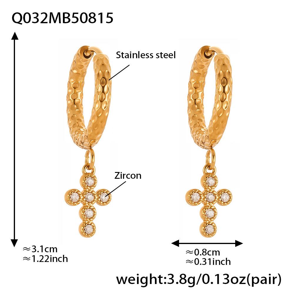 18k Gold-Plated Stainless Steel Zircon Cross Earrings – Minimalist Luxury Style