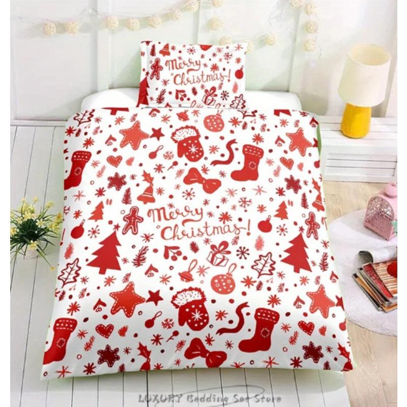 3D Digital Printing Christmas Three-Piece Set, Holiday Decoration Bedding Set