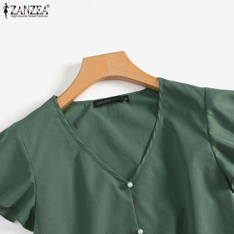 ZANZEA Women Casual V-neck Flare Sleeve Summer Blouse