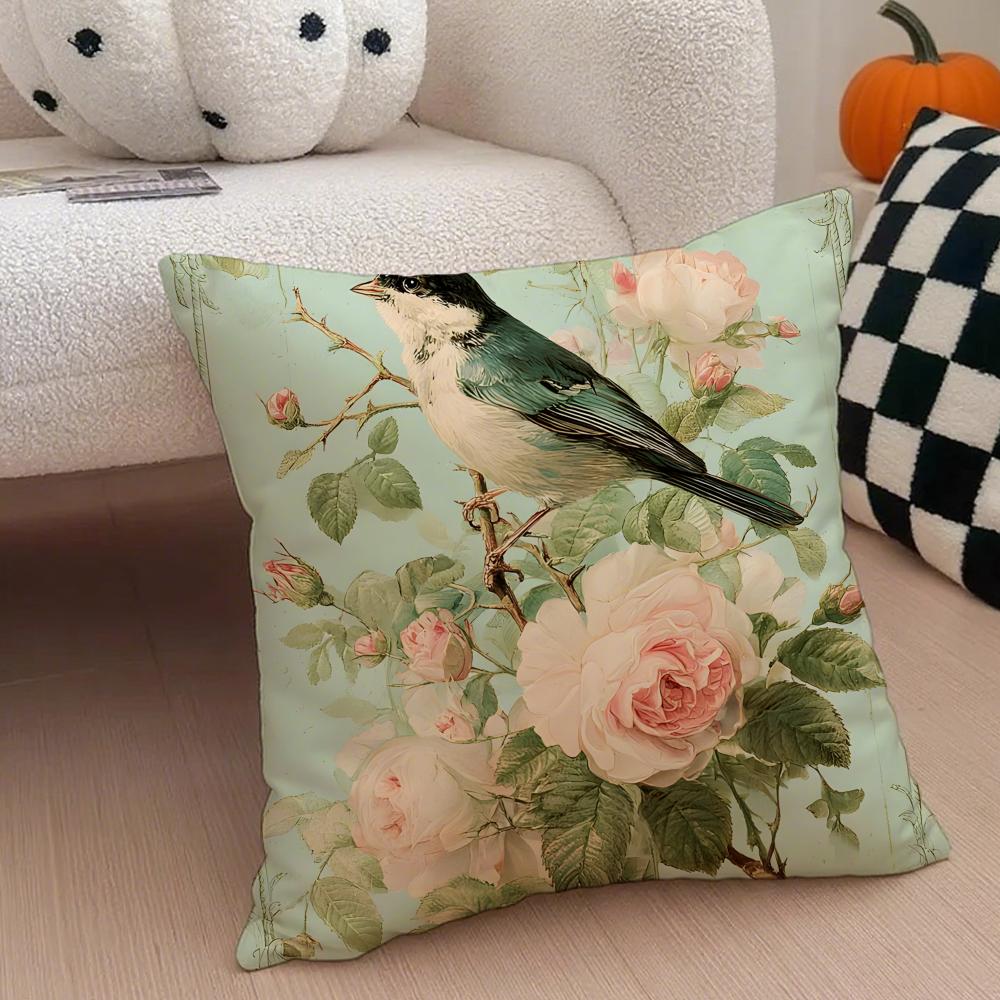 Vintage Floral Pillow Pastoral Style Cushion Cover Throw Pillow Cover Hidden Button Durable Polyester Chair Cushion