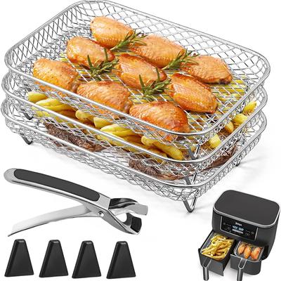Accessori per friggitrice ad aria Griglia per essiccatore impilabile rettangolare a 3 strati per forno Ninja Dual/Double/Two Basket Airfryer