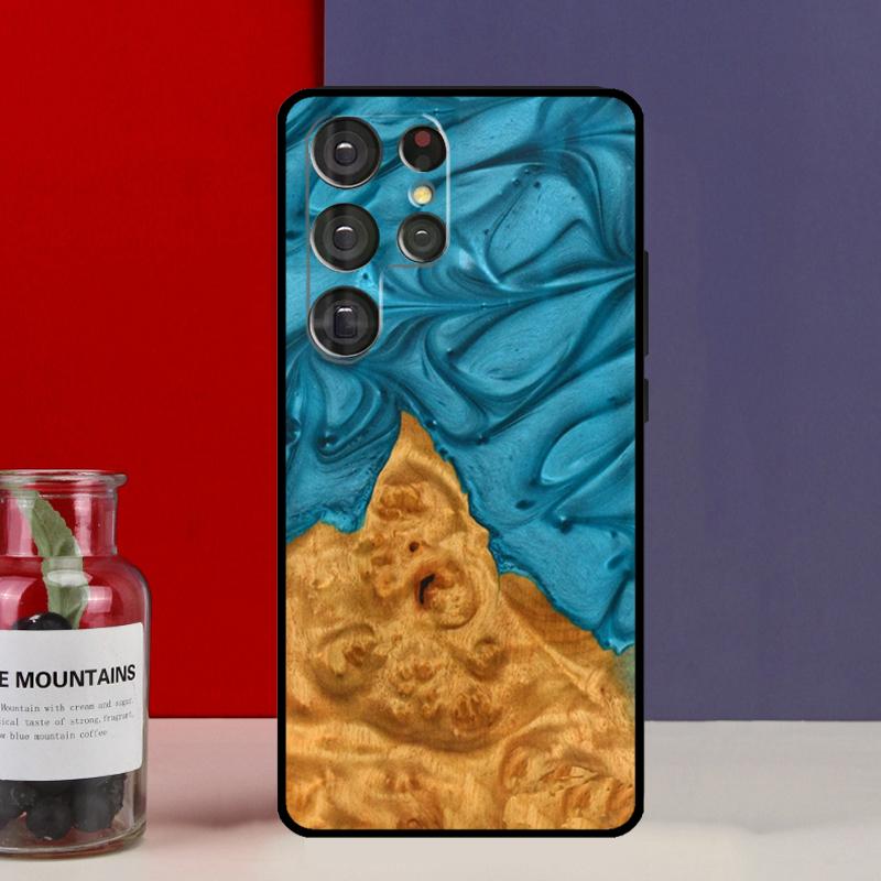Resin Wood Funda Case For Samsung Galaxy S25 Ultra S9 S10 S20 S21 FE S22 S23 Plus S24 Ultra Phone Cover