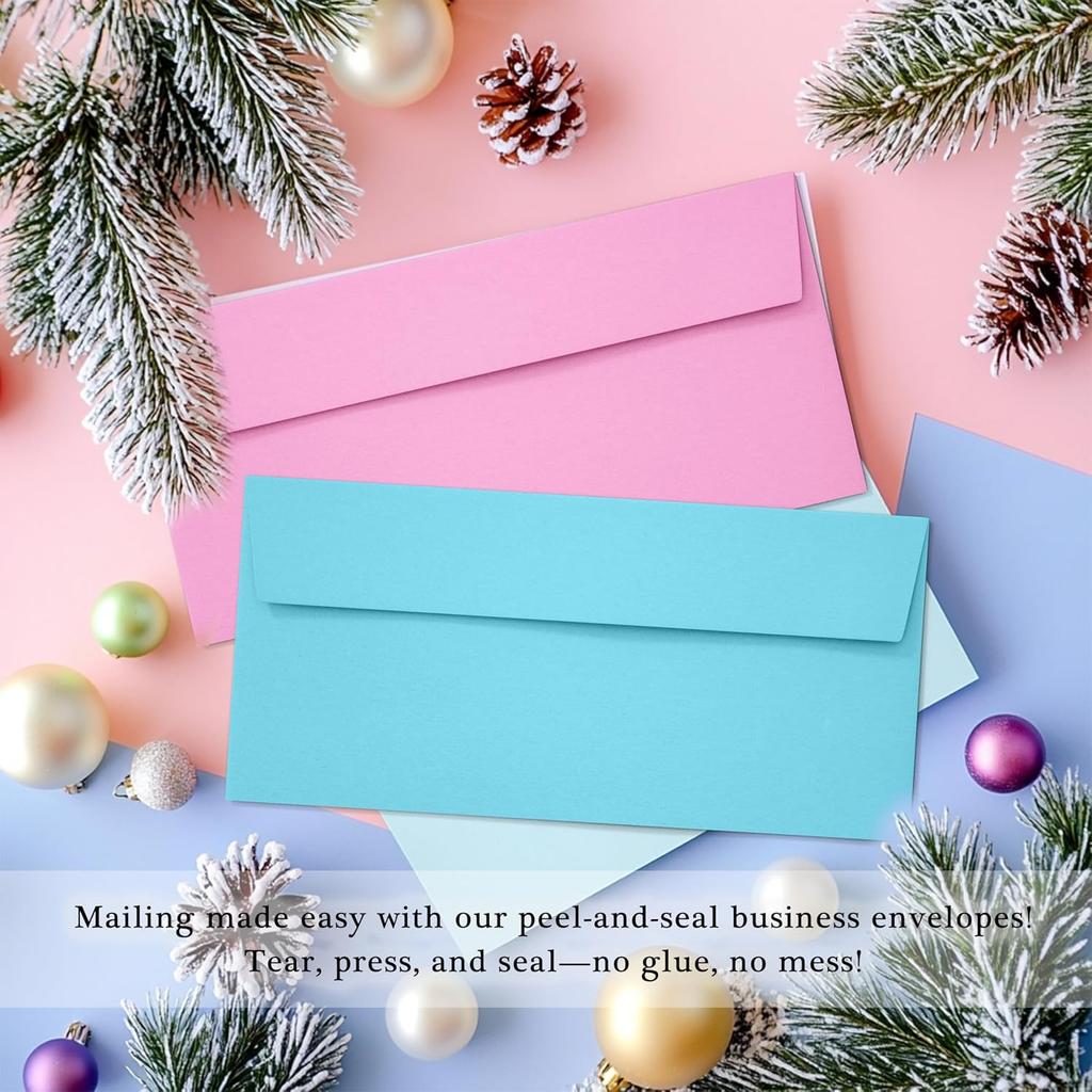 50 Pack Business Envelopes #10, 4.13 x 9.49 Inches Colored Envelopes Self Seal for Business, Invoices, Letter Mailing, Office Checks