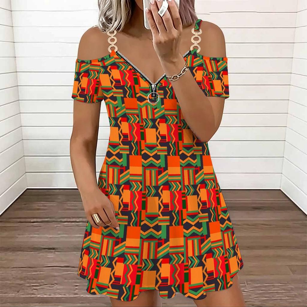 Damen Neckholder Übergröße Kleid Elegant Rose Bedruckt Fließend Urlaubs Sommerkleid