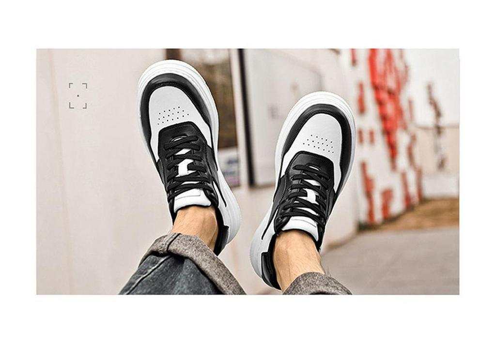 Men's Height Increasing Platform Shoes - 6CM Lift, Thick Sole, Cowhide Surface, Sports-Inspired, Fashionable Casual Footwear for Spring and Autumn