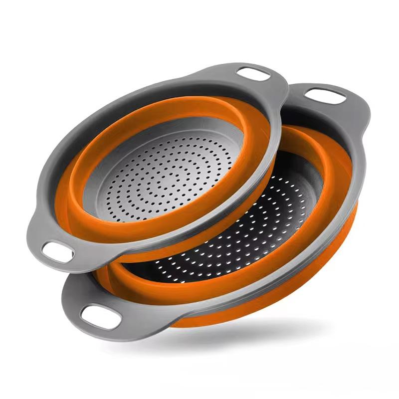 

Silicone Folding Drain Basket Fruit Vegetable Washing Basket Foldable Strainer Colander Collapsible Drainer Kitchen Storage Tool About 19.5cm помаранчевий