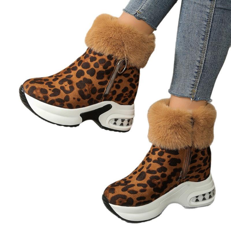 In autumn and winter, the new large-size European and American solid color thick-bottomed slope heel piled thickened cotton boots Snow boots