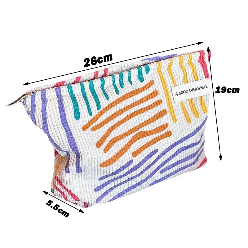 

Corduroy Cosmetics Storage Bag Travel Portable Toiletries Organizers Colorful Striped Make UP Organizers Cosmetics Bag