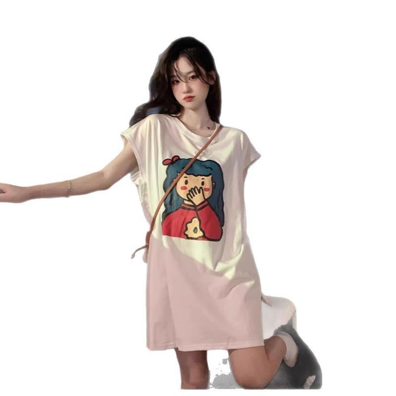 Women's Mid-length T-shirt Summer Student Pajamas Top I Small Vest Home Nightdress