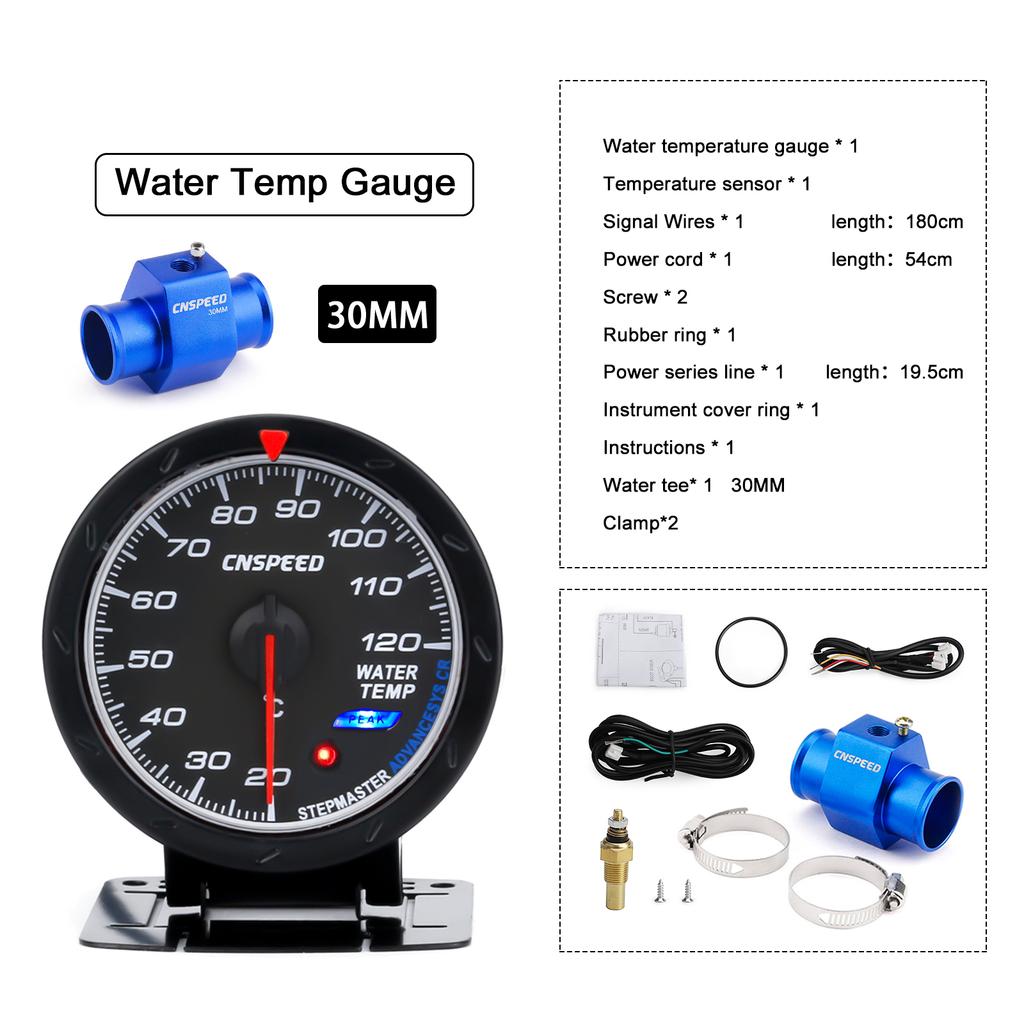 CNSPEED 60mm Water Temperature Gauge 20-120 Celsius with 1 / 8NPT Water Temperature Seal Pipe Sensor Adapter New