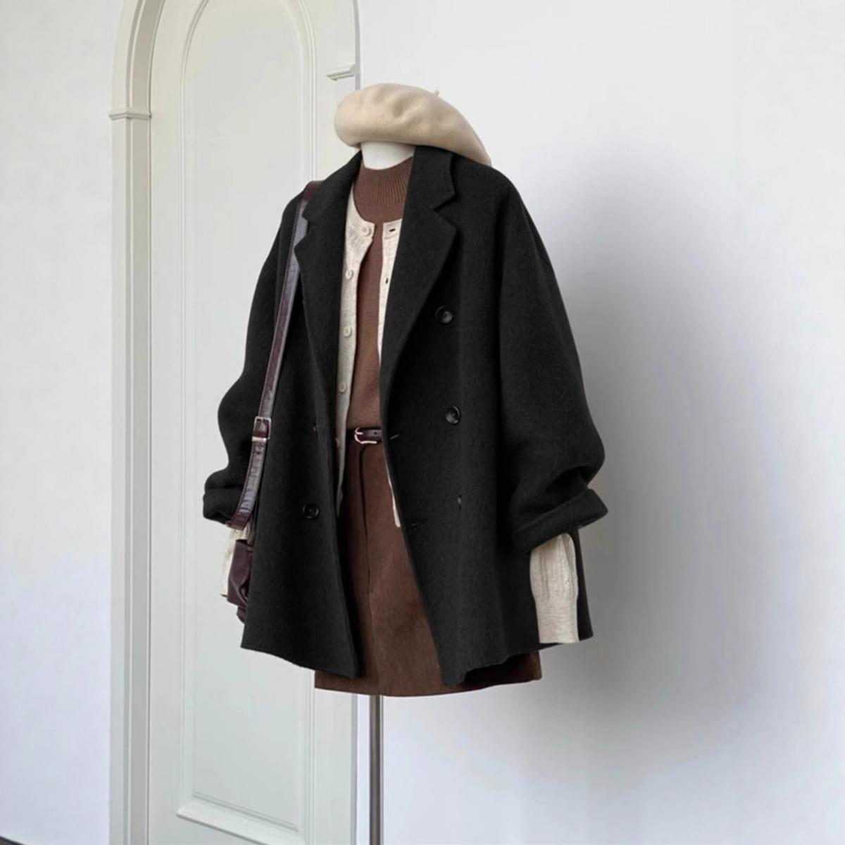 2025 Women s Short Woolen Coat for Petite, Autumn/Winter Thickened Overcoat S (101-110 lbs)
